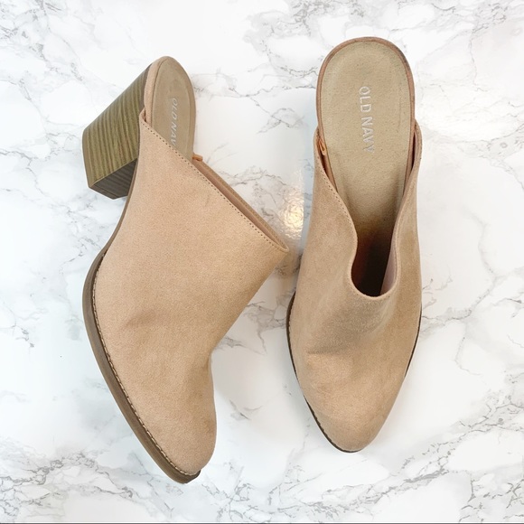 Old Navy Shoes - Old Navy Tan Faux Suede Pointed Toe Heeled Mules